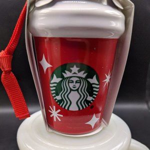 NEW 2022 Starbucks Ceramic Christmas Ornament Red Coffee Hot Cup Holidays